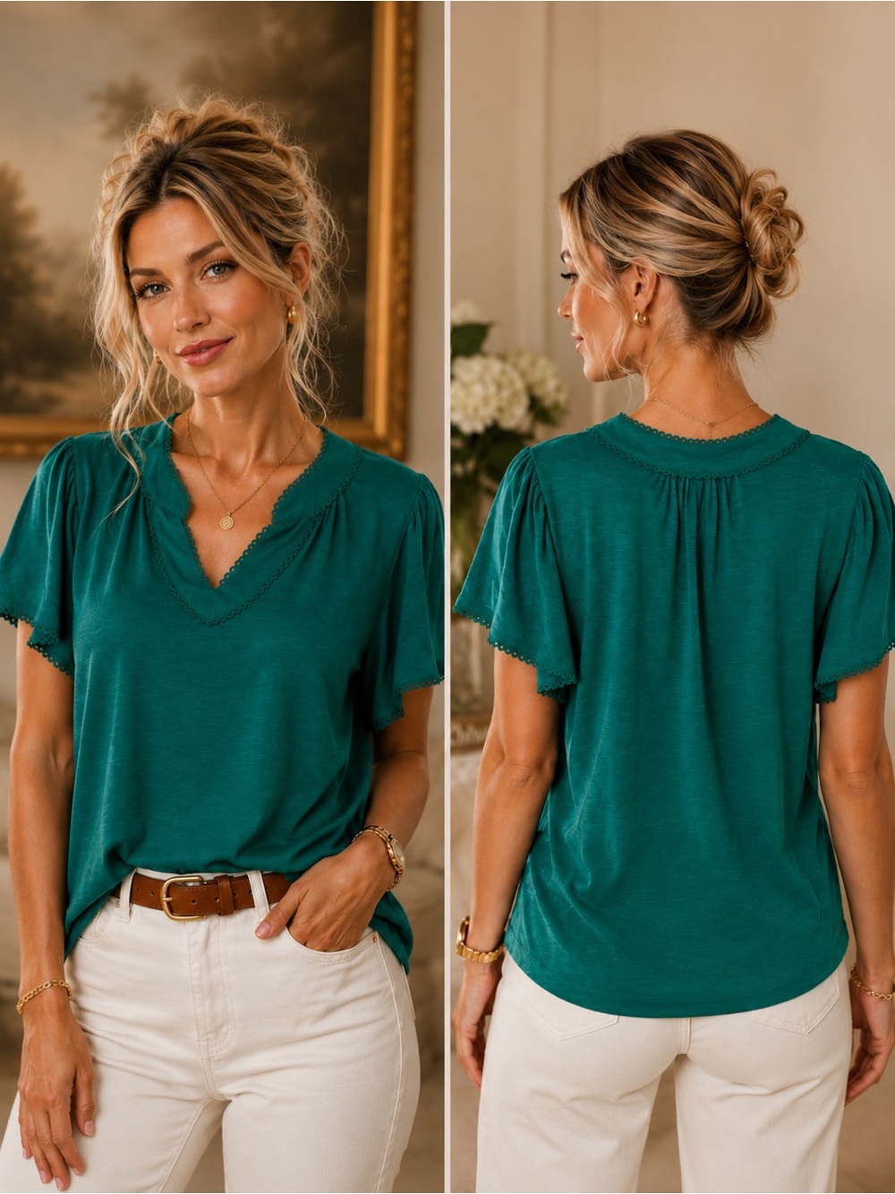 010 NWT Cable & Gauge Teal Green Short Sleeve V-Neck Top